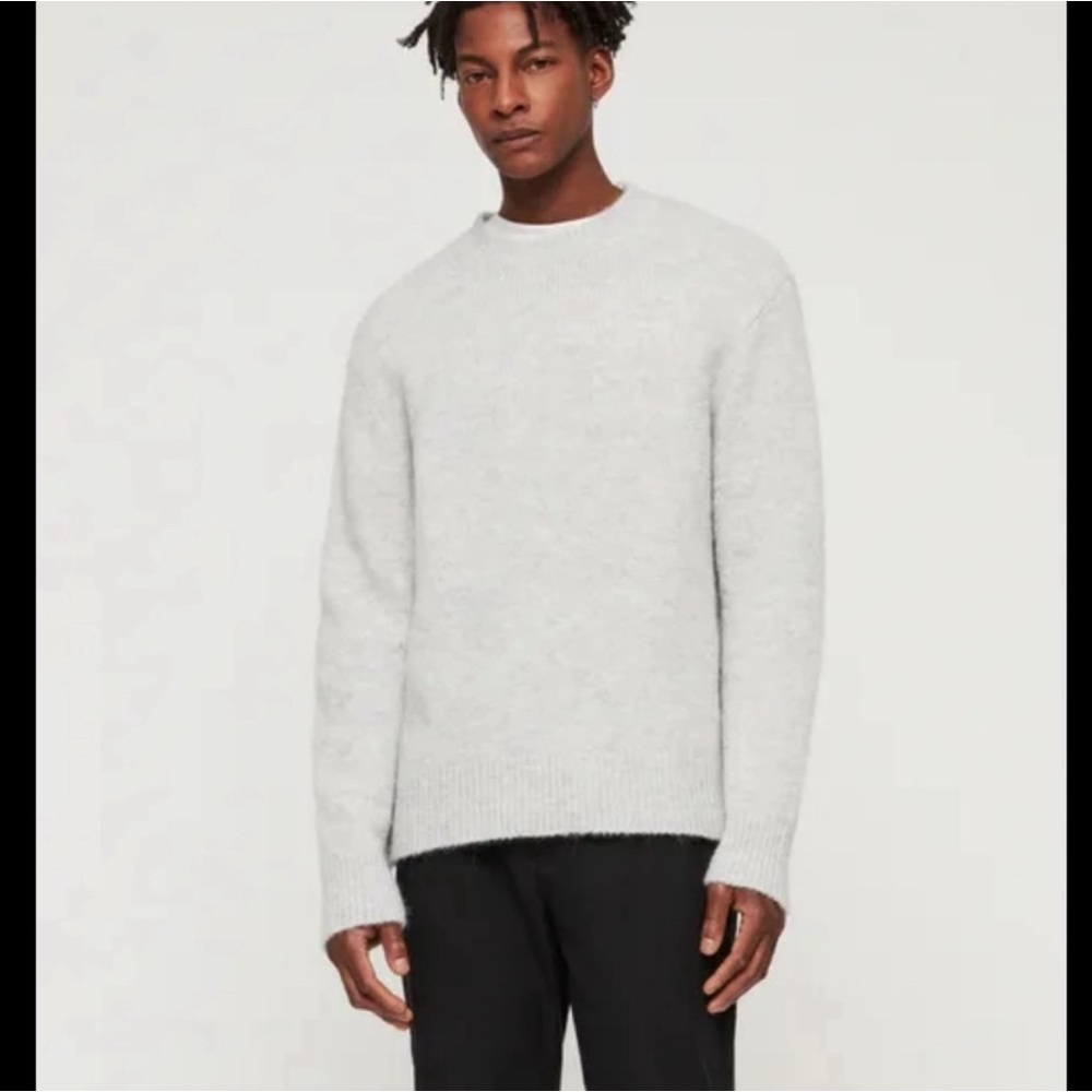Men’s AllSaints Ridden Crew Pullover Sweater Light Grey Small Wool Alpaca Blend